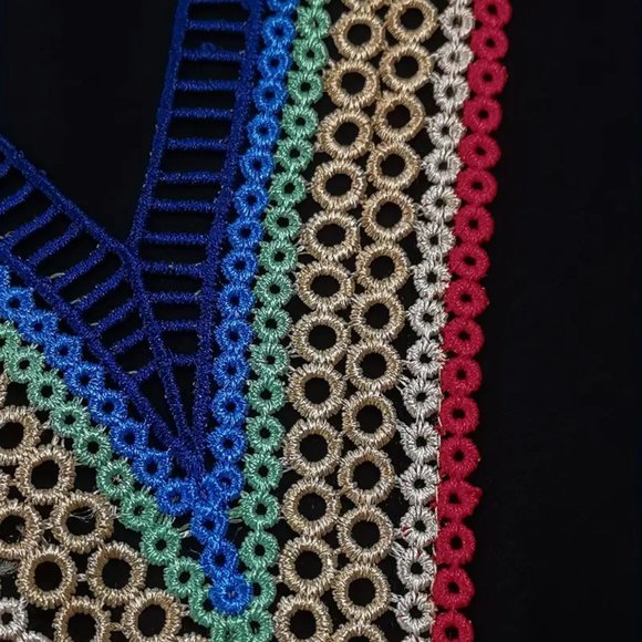 Guipure Lace Trim Dress, Casual V Neck Short Sleeve Dress, Women's Clothing - Picture 5 of 5